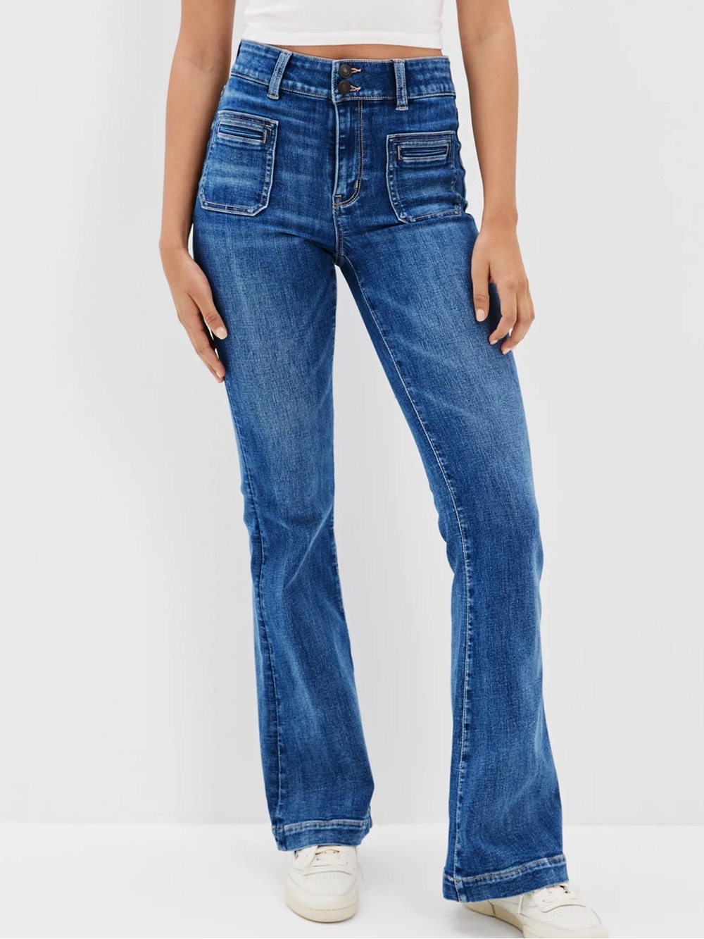 American Eagle Stretch High Rise Flare Jeans Women’s Size 14 Blue Denim Retro